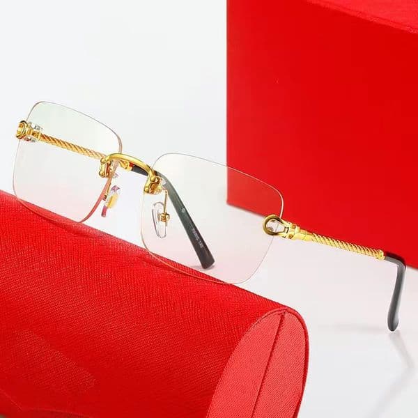 Latest Fashion Men Sunglasses Sunshade Glasses Leopard Head Composite Metal Rimless Optical Frame Classic Rectangle Square Gold Luxury Sungl