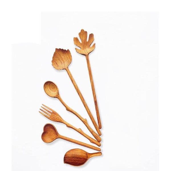 Japanese cutlery Wood spork spoon Household gift irregular shape personality spork spoon Love spoon
