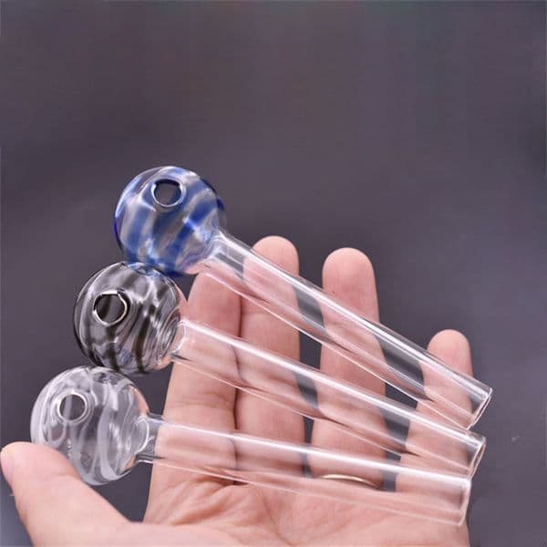 Cheap MINI 4inch colorful Glass Hand Tube Straight straw Pipe With 30mm Ball Lollipops Head Oil Burner Bubbler Smoking Bowl