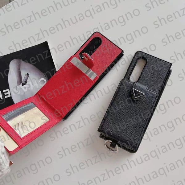 Luxury Card Holder Phone Case for Samsung Galaxy Z Fold 4 3 5G Front Back Protective Cover Double Pockets Pink Folding Closed For Galaxy Z Fold3 Case Cover