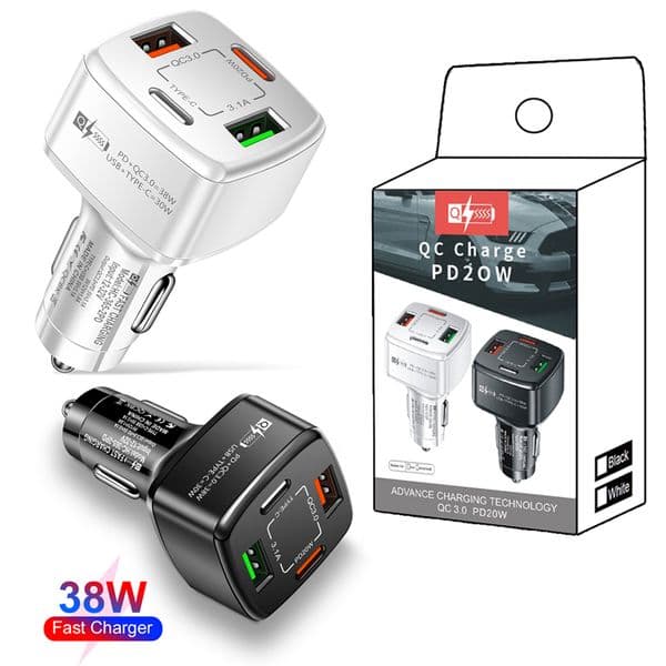 4-Port 38W Fast Car Charger QC3.0 Type C Power Adapter for iPhone 2024, Samsung S23, LG, Moto, Google - Quick Charge dh5727163