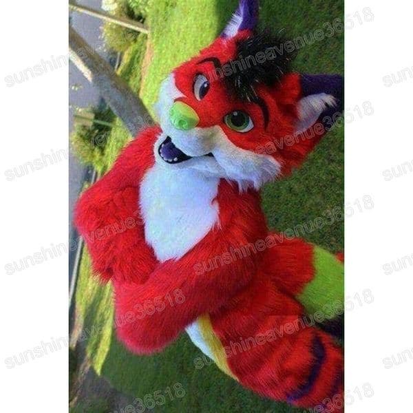 Halloween Red Long Furry Husky Dog Mascot Costume Customization Animal theme character Carnival Adults Birthday Party Fancy Outfit