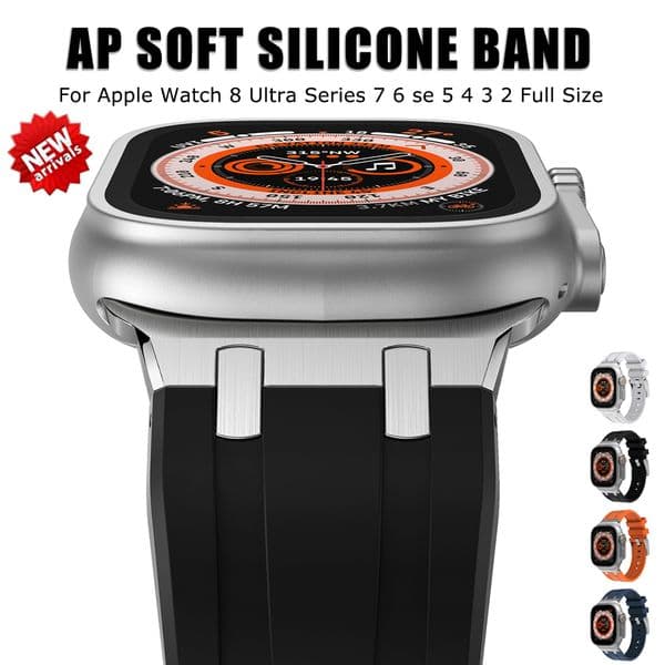 For Apple Watch Silicone Strap Comaptible with iwatch 49 45 44 42mm Sports Rubber Stainless Steel closure Watch band AP iwatch Ultra 8 7 6 5 SE