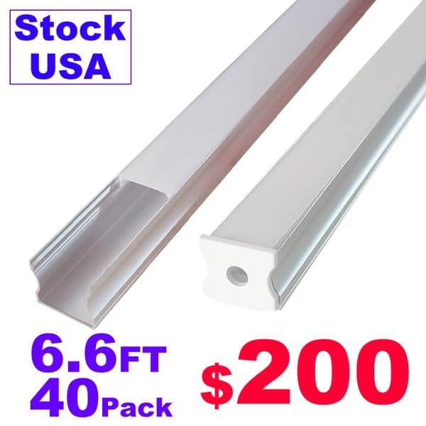 6.6ft/2Meter U Shape LED Aluminum Channel System with Milky Cover, End Caps and Mounting Clips, Aluminum Profile for LED Strip Light, Very Easy Installation usalight