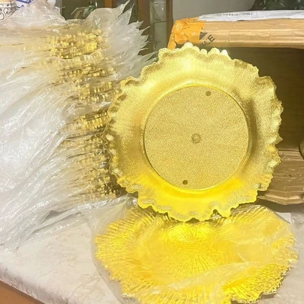 Wedding Party Decoration Shining Gold Reef Plate Chargers for Dinner Plates Plastic Decorative Plates for Table Setting 016