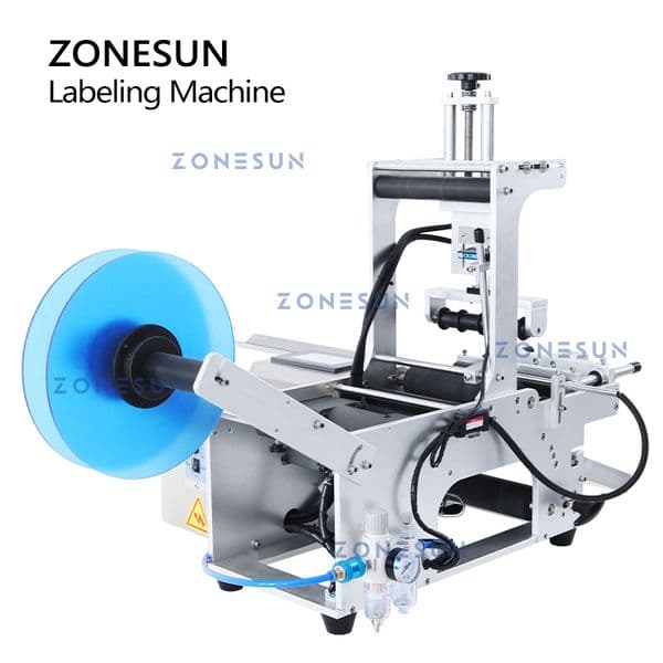 ZONESUN Packing Machine Tabletop Labeling Machine Round Cylindrical Bottles Water Beverage Cosmetic Products Label Applicator Slideway ZS-TB101
