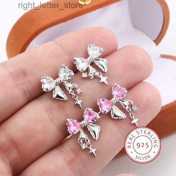 Stud New High Quality 925 Sterling Silver Women's Earrings Fashion Bow Shape Color Zircon Jewelry Anniversary Gift Earrings for Women YQ231211