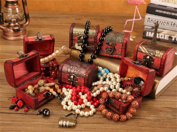 Small Vintage Trinket Boxes Wooden Jewelry Storage Box Treasure Chest Jewelry Case Home Craft Decor Randomly Pattern 200pcs/lot