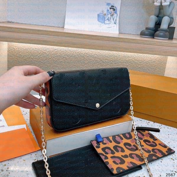 eviution Classic Felicie Pochette Chains Shoulder Fashion Retail Leather Lady Clutch Crossbody Handbags Women se Bag Wallets Emed Bags 866