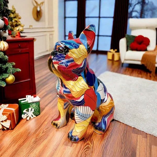 Home Creative Graffiti Dachshund Dog Statue Decor Colorful French Bulldog Sculpture Animal Figurine Living Room Desk Accessories 23852