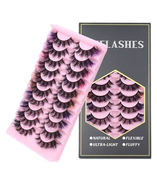 Handmade Reusable Curled Colored False Eyelashes Extensions Soft Light Multilayer Thick Mink Fake Lashes with Color Full Strip Eyelashes