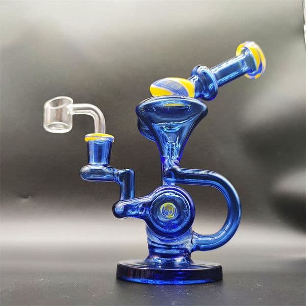 Fab Egg Slit Hub Heady Bong Thick Clear Blue 8 Inch Luxury Hookah Glass Bong Recycler Incycler Smoke Pipe Slit Puck Wig Wag Glass Neck 14.4mm Perc