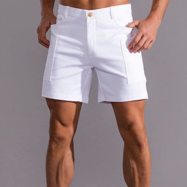 Shorts White Men's Bermuda Street clothing Cotton knee length Casual shorts Work clothes Summer fashion bottom 230403