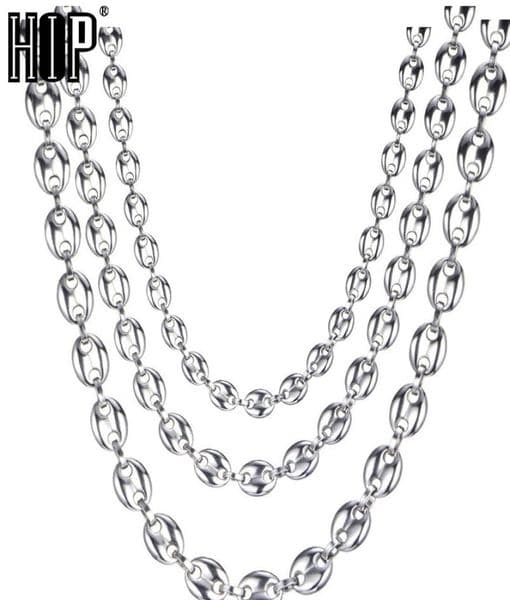 HIP Hop Width 7MM 9MM 11MM Silver Stainless Steel Gold Silver Coffee Beans Link Chain Necklace Chain For Men Jewelry