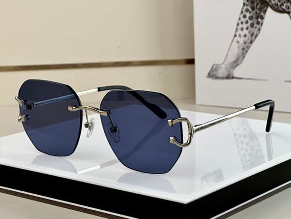 Fashion carti luxury Cool sunglasses Designer retro police womens hexagonal rimless glasses frame metal temples black gold color C shaped buckle mens