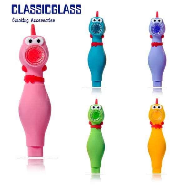 Screaming chicken silicone hand pipe with glass dish smoke pipe colorful pipes Length=141mm