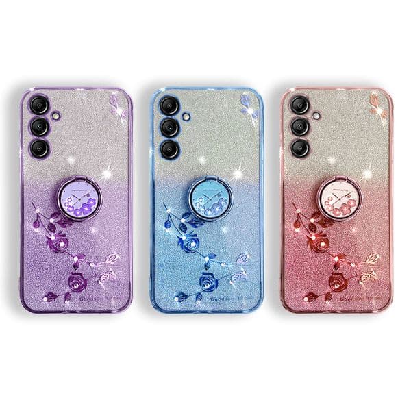 S26 Edge Metal Finger Ring Holder Cases For Samsung S25 A17 A07 A06 A26 A36 A56 S24 Plus Ultra A35 A55 A25 A15 Gradient Glitter Soft TPU Plating Bling Diamond