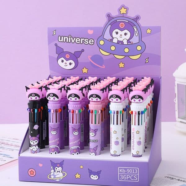 36pcs/lot Cartoon Kuromi Pen 10 Colors Kawaii Ball Pen Student Mini Multicolor Ballpoint Pen Stationery Kids Gifts 2996