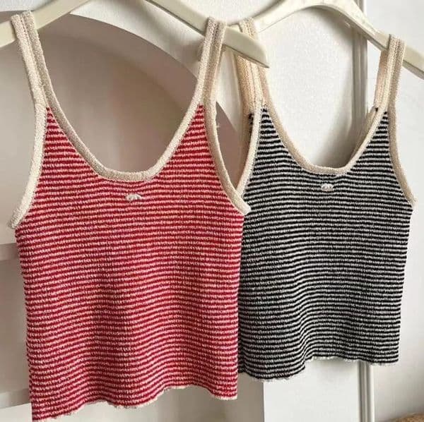 Embroidery vintage Womens Tanks Camis stripes Knitted vest sleeveless sweater tank top