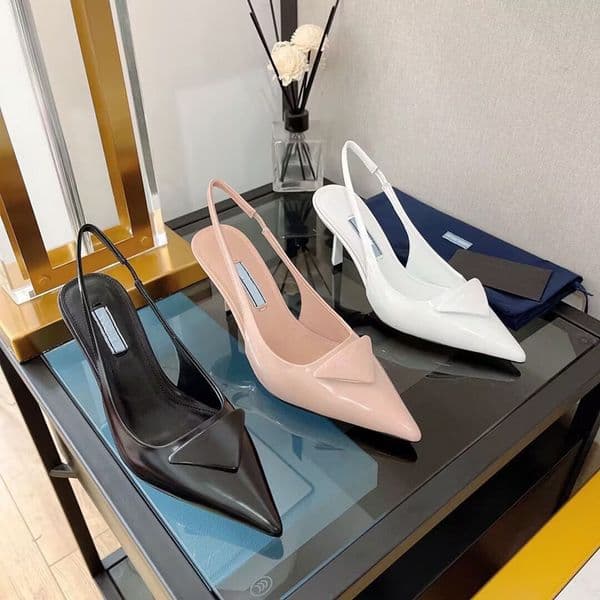 Luxury Dress shoes Printed 75mm High-heeled Brushed Leather Pumps black white pink slingback Wedding sandal Fashion women designer heels party sandals With Box
