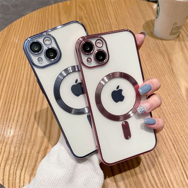 iPhone Cases Luxury Transparent Magnetic For Magsafe Wireless Charging Case For iPhone 14 13 12 11 Pro Max Clear Plating Soft Silicone Cover