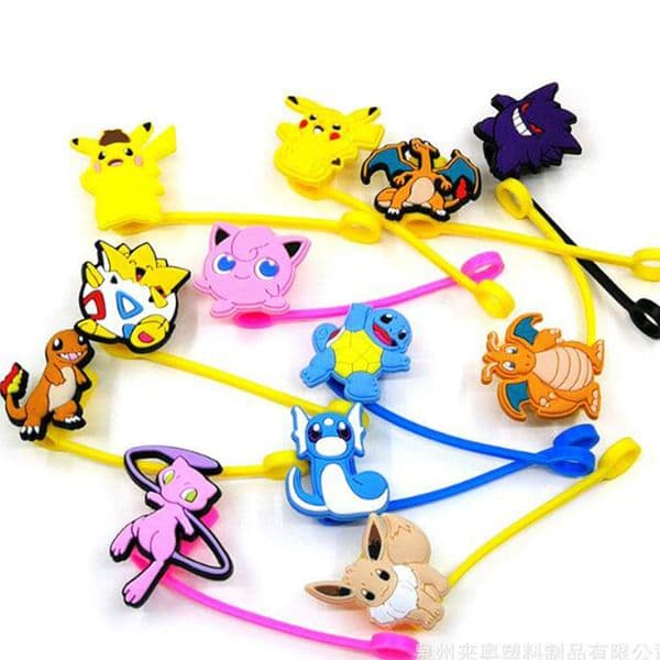 cute cartoon straw toppers silicone straw dust plug for 8mm anime dust cover cap drink straw lid party decoration