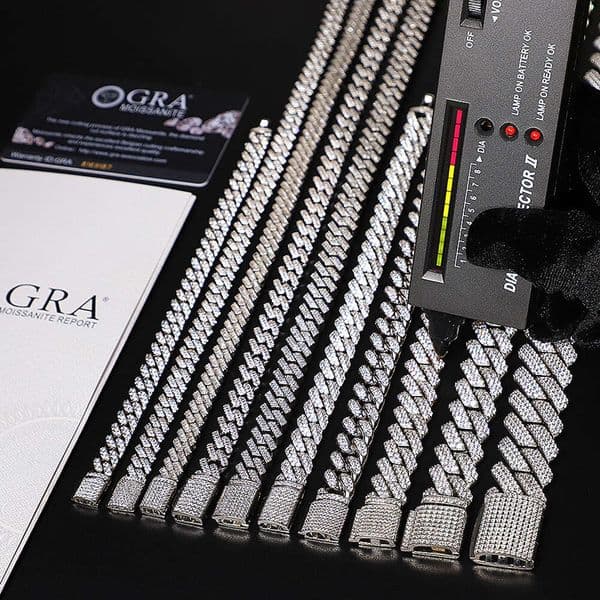 necklace moissanite chain 6mm 8mm 13mm 15mm 18mm Custom Pass Diamond Tester 925 Sterling Silver Full D VVS Moissanite Cuban Link Chain For Men Women