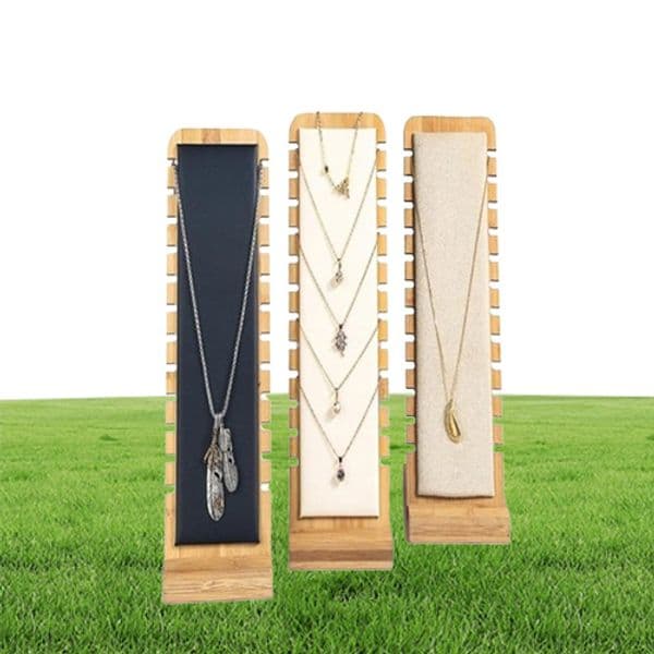 Bamboo Jewelry Display Stand Necklace Wooden Multiple Easel Showcase Holder