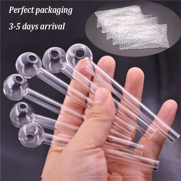 Cheapest Smoking Pipes 4inch Thick Pyrex Oil Burner Glass Pipe Perfect Packaging Glass Tube Oil Adapter Nail Tips Large Stock In USA