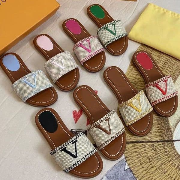 France slipper paris Beach slides Classic Flat heel Summer Designer Fashion flops lady embroidery sandals women shoes Hotel Bath Ladies sexy Sandals EUR SIZE