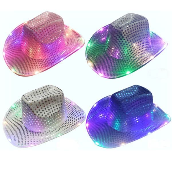 Cowgirl LED Hat Flashing Light Up Sequin Cowboy Hats Luminous Caps Halloween Costume