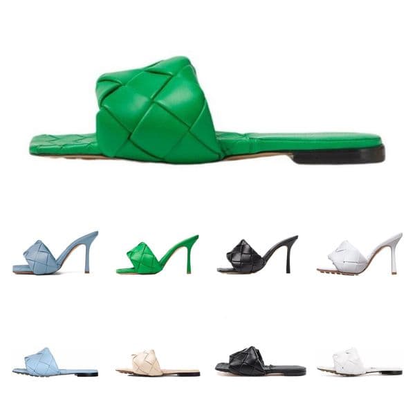 2026 Designer Sexy Flat Slides Lido Sandals Woven Women Slippers Intrecciato Nappa Square Sules Shoes Ladies Wedding High Heels Thin Pumps Sandal Dress Shoes