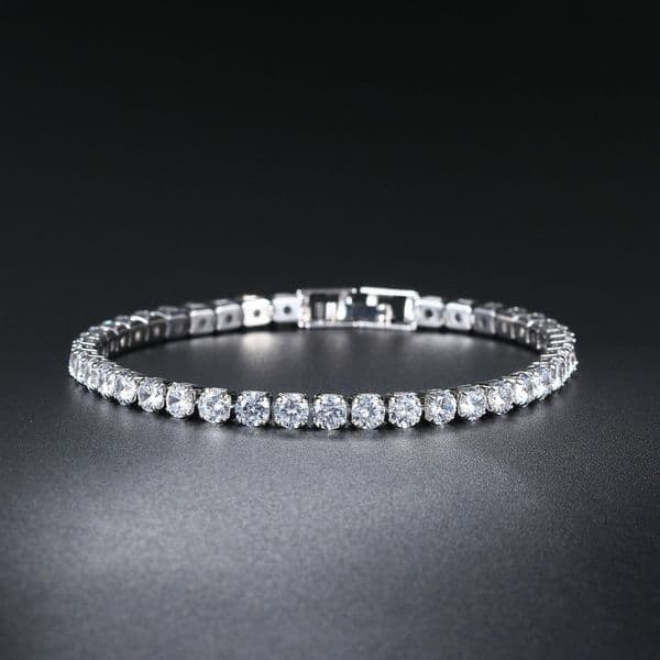 ALIB0075 Tennis Chain Bracelets for Women Men 4mm Blue, Emerald, Pink Cubic Zirconia Crystal Silver and Gold Plated Hip Hop Jewelry - One Row Diamond Design