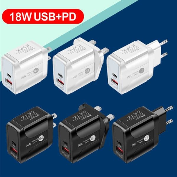 QC3.0 PD20W Charger PD compatible QC3.0 fast charging mobile phone charger Europe, America, UK standard travel charging wholesale