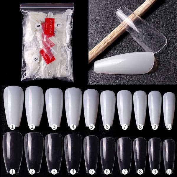 500pcs per bag Acrylic Ballerina Artificial False Nails Transparent Display Tips Full Cover Fake Nail
