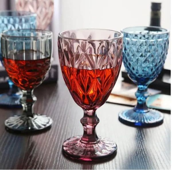 300ml wine glasses 10oz Vintage Pattern European style embossed stained lamp thick goblets for Party Wedding