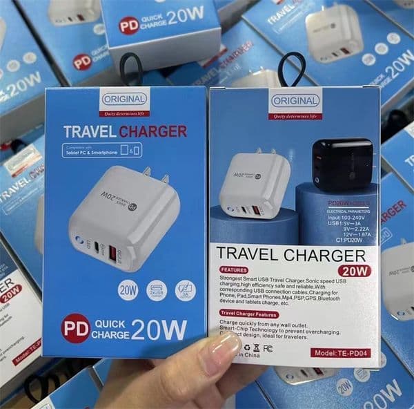 LED Type-C 20W PD And QC 3.0 Fast Charger US EU Plug for Mobile Cellphone Universal Wall Adapter With Retail Package with box