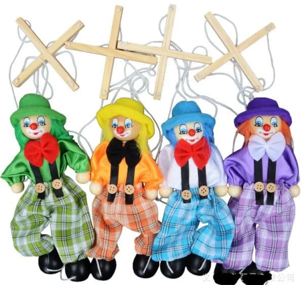 300pcs 7 Style 25cm Funny Vintage Colorful Pull String Puppet Clown Wooden Marionette Handcraft Toys Joint Activity Doll Kids Children Gifts DH0587