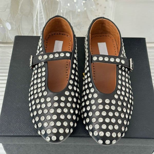 Womens Shoes 2023 Designer Formal Shoes Summer Round Head Flat Shoes Womens Luxury Leather Rivet Buckle Mary Jane Shoes Comfortable Ballet Single Shoes