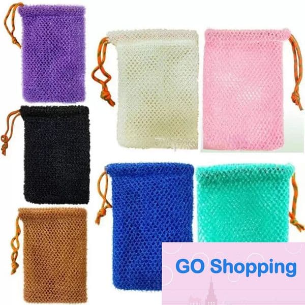 Quality Exfoliating Mesh Bags Saver Pouch For Shower Body Massage Scrubber Natural Organic Ramie Soap Holder Bag Pocket Loofah Bath Spa Bubble Foam With Drawstring
