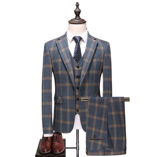 Men's Suits Business Casual Oversized Popular Blazers Set Korean Version Slim Fit Suit Three Piece Youth Wedding Dress