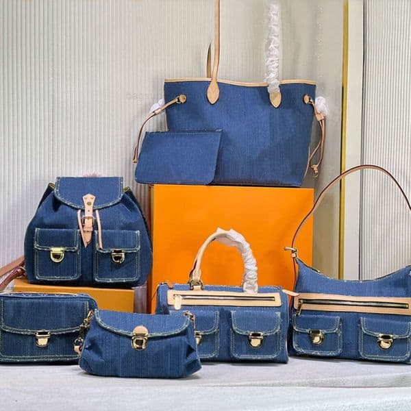 Denim Vintage Shoulder Women Tote Bags Canvas Handbag Old wer Underarm Bag Print Purse Backpack Gold Hardware Pouch 40995 44460 44464 44472 44466 44470