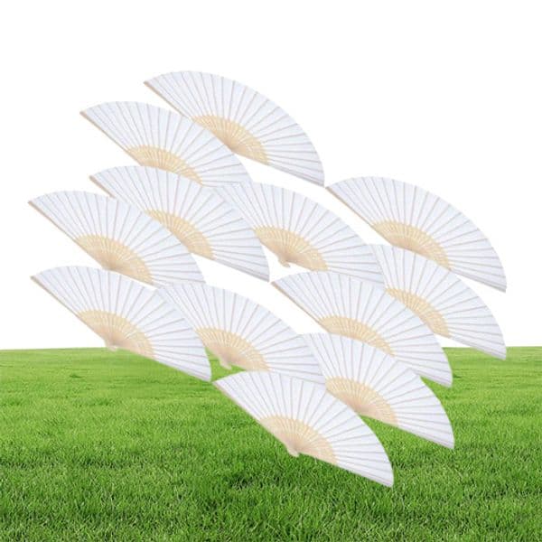 12 Pack Hand Held Fans White Paper fan Bamboo Folding Fans Handheld Folded Fan for Church Wedding Gift Party Favors DIY