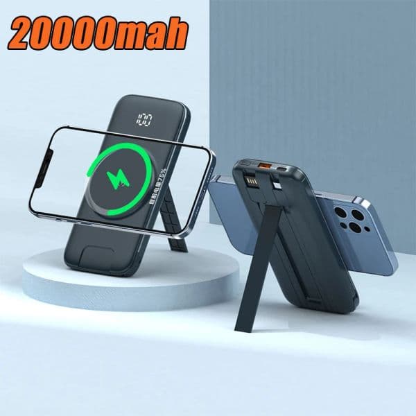 Magnetic Power Bank 20000mah PD20W Fast Charge Powerbank Built in Cable External Battery Poverbank With Bracket For Mobile Phone