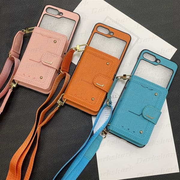 Luxury Designer Phone Case for Samsung Z Flip 5 4 3 Portable Card Pocket Folio Back Shell Cover Fold Fold3 Fold4 Fold5 Galaxy S23 Plus S22 S21 S20 Note 20 Ultra 10 Pro Shell