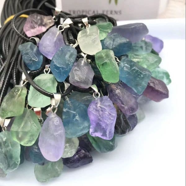 Natural Amethyst Fluorite Crystal Pendant Necklace Energy Stone Healing Meditation Yoga Gift Wholesale