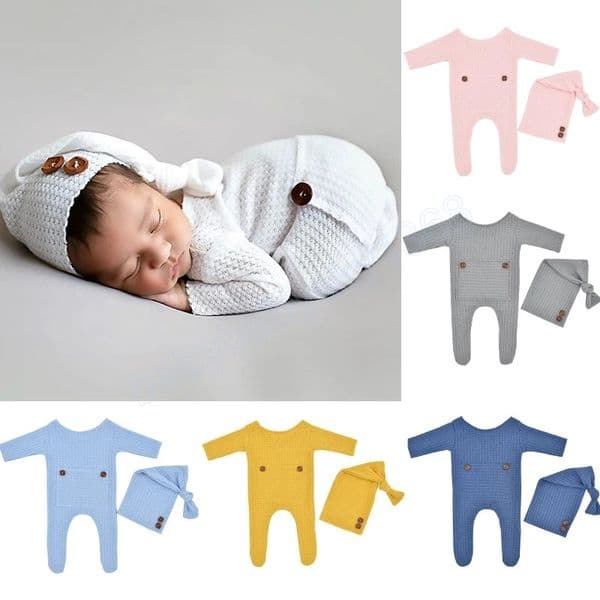 2PCS/Set Baby Hat Romper Set Newborn Photography Props Knitted Jumpsuit Long Tail Cap Kit Baby Photo Shooting Clothing Outfits