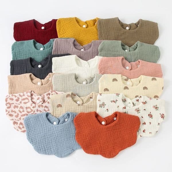 Baby Bibs Muslin Cotton Gause Soild Color Infant Bib Newborn Burp Cloths Print Baby Flower Shape Feeding Saliva Towel Bandana Scarf