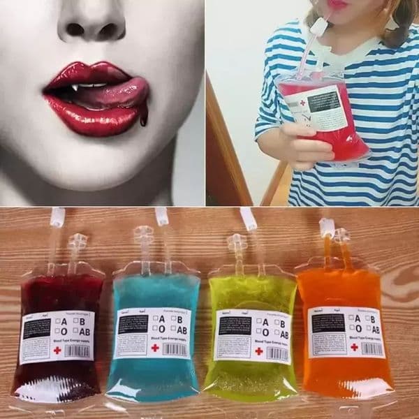 12oz 350ml Blood Juice Energy Drink Bag Halloween Event Party Supplies Pouch Props Vampires Reusable Package Bags