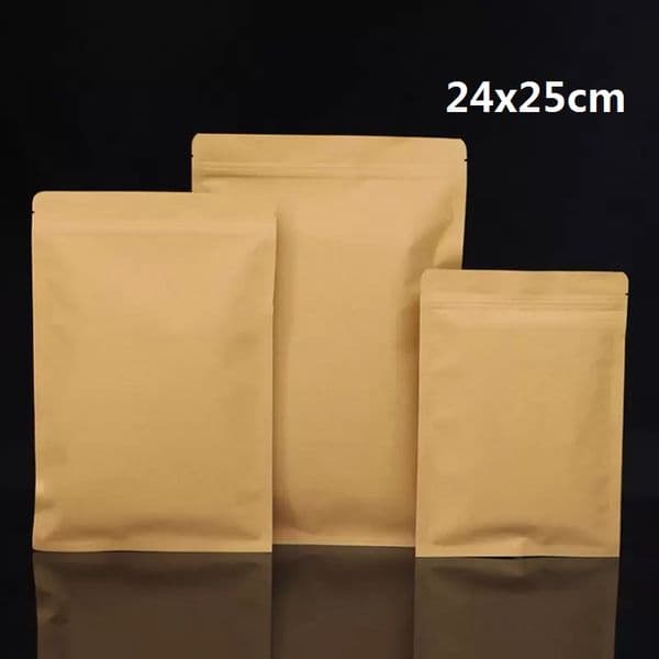 Flat foil lined food storage kraft paper pouch with zip Packaging hick Foil Snack Candy Ground Coffee Nuts Tea Seeds Gifts Storage 24x25cm